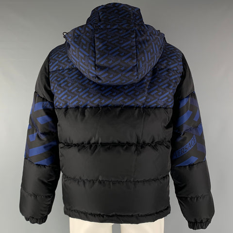 VERSACE  Size 36 Black Navy Logo Nylon Padded Jacket