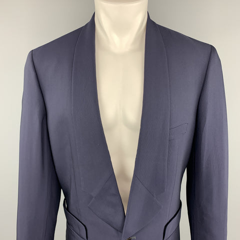 PAUL SMITH Taille 40 Manteau de sport à l'envers à revers cranté en laine / viscose bleu marine