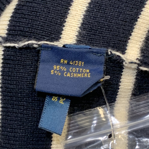 RALPH LAUREN Size XL Navy & Cream Stripe Cotton / Cashmere Side Buttons Pullover Sweater