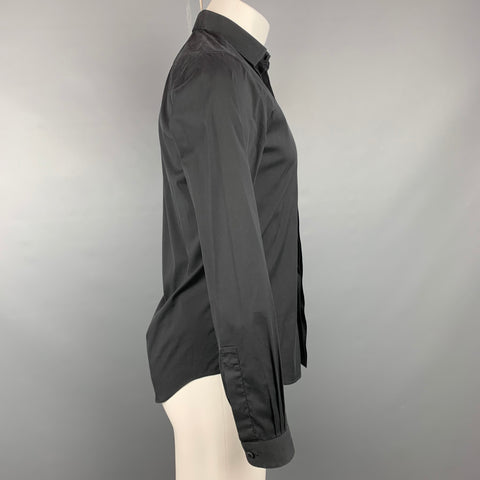 VALENTINO Size S Black Cotton Blend Hidden Button Long Sleeve Shirt