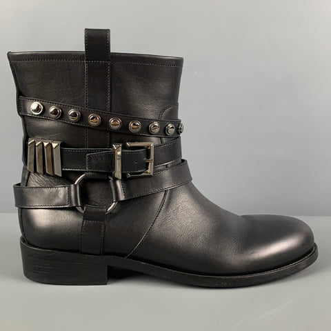 CASADEI Talla 9.5 Botas sin cordones de cuero con tachuelas plateadas negras