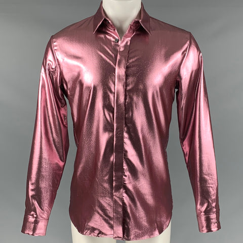 JUST CAVALLI Size S Rose Metallic Polyester Blend Long Sleeve Shirt