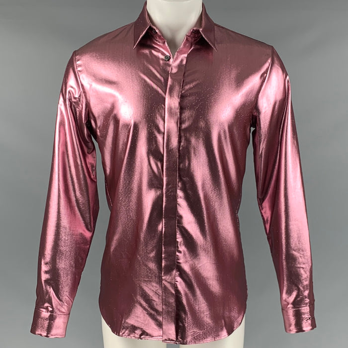 JUST CAVALLI Size S Rose Metallic Polyester Blend Long Sleeve Shirt