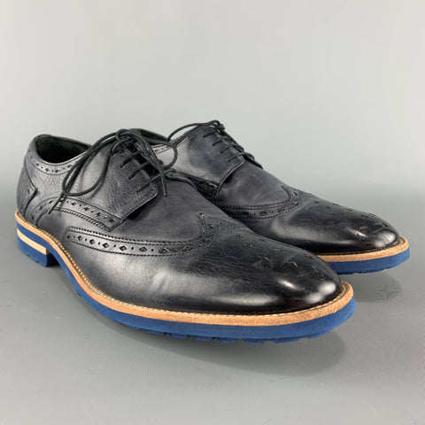 MELVIN &amp; HAMILTON 10 Brogues EDDY à lacets en cuir antique bleu marine
