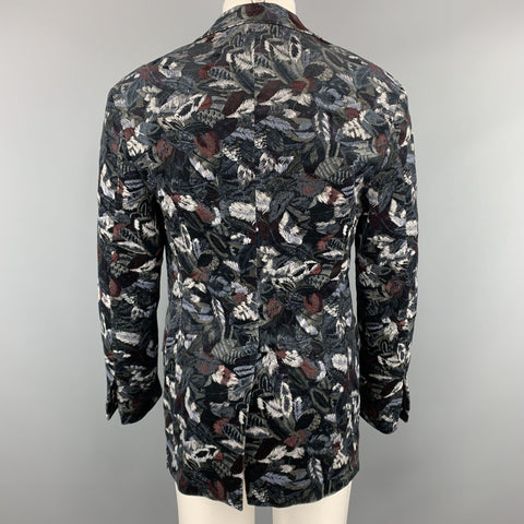 SALVATORE FERRAGAMO 38 / IT 48 Leaf Print Multicolor Velvet Embroidered Sport Coat Jacket