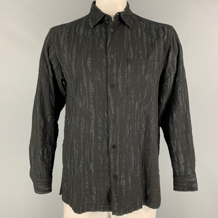 ISSEY MIYAKE Size L Black Textured Cotton Button Down Long Sleeve Shirt