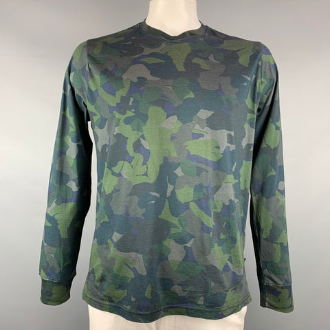 PAUL SMITH Size L Green & Blue Camouflage Cotton Long Sleeve T-shirt