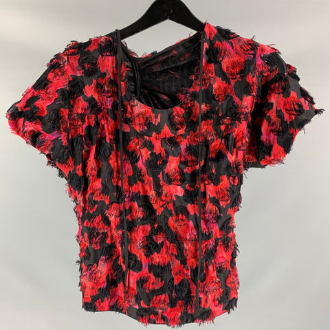MARNI Size 4 Asymmetric Black & Red Silk Dots Blouse