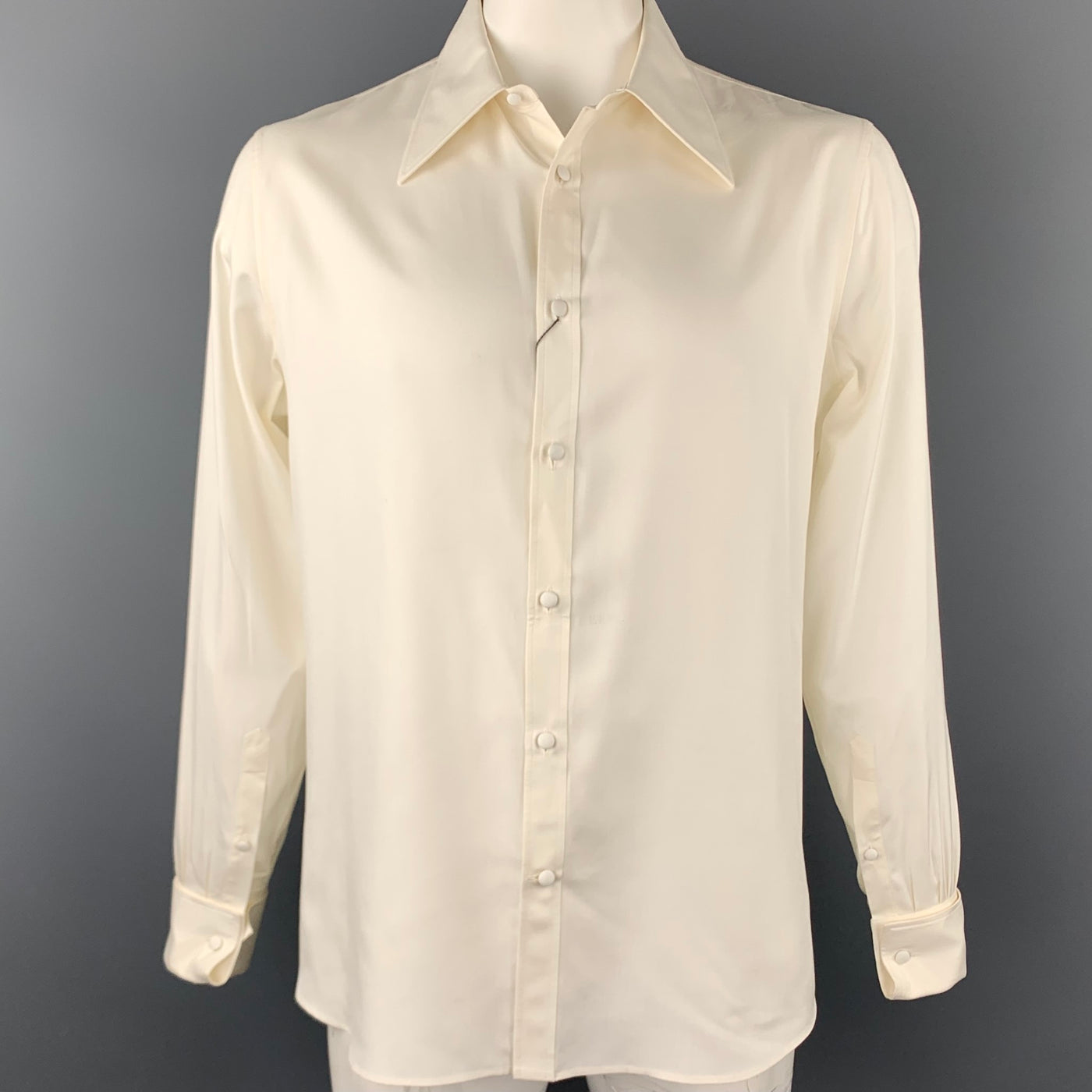 ALEXANDER MCQUEEN Size XL Ivory Silk French Cuff Long Sleeve Shirt