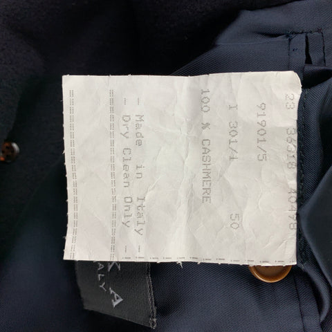 SULKA Size 40 Navy Blue Cashmere Buttoned Long Coat