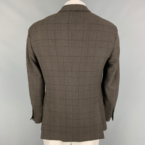 BRUNELLO CUCINELLI Size 40 Olive & Brown Glenplaid Notch Lapel Sport Coat