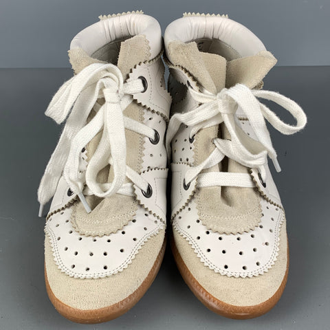 ISABEL MARANT Zapatillas de deporte con cuña perforada de cuero blanco talla 7