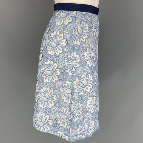 SACAI LUCK Falda acampanada de algodón con encaje floral azul y blanco talla 2