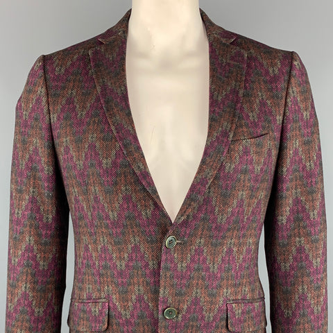ETRO Taille de poitrine 42 Manteau de sport à revers cranté en mélange de laine multicolore imprimé