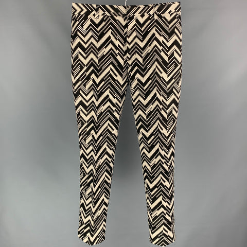 TRINA TURK Size 32 Black & Beige Zig Zag Cotton Blend Zip Fly Dress Pants