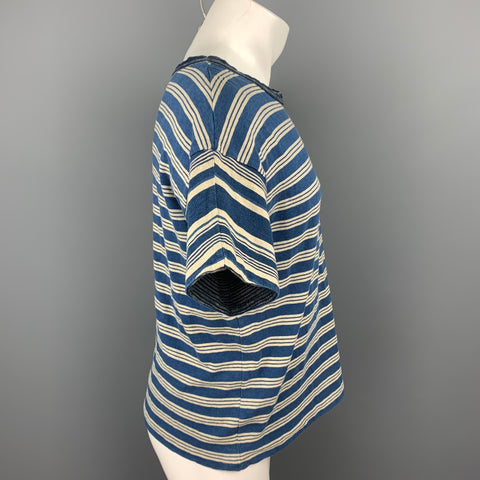KAPITAL Size S Indigo Stripe Cotton Boat Neck T-shirt