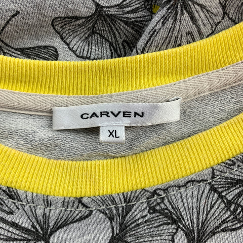 CARVEN Size XL Grey Print Cotton Crew-Neck Pullover