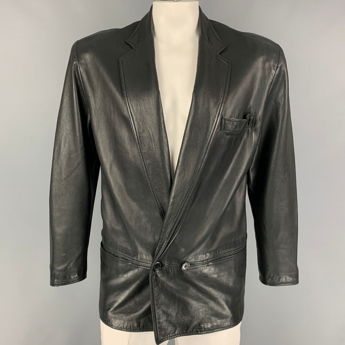 GIANNI VERSACE Size M Black Leather Oversized Jacket