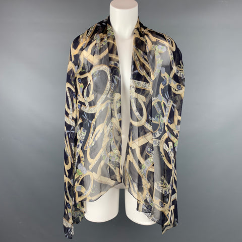 SALVATORE FERRAGAMO 70" Navy & Beige Floral Chiffon Silk Scarf