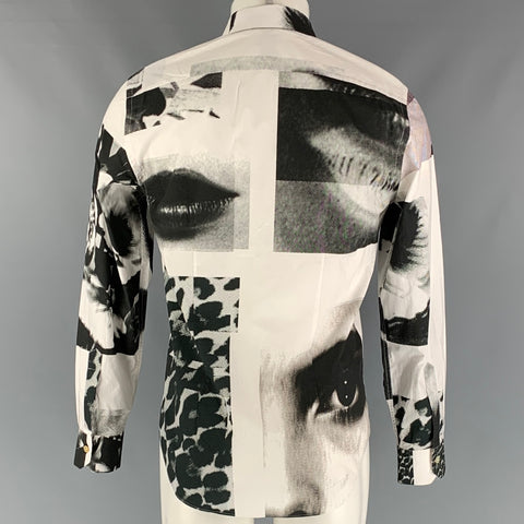 PAUL SMITH Size M White &  Black Print Cotton Button Up Long Sleeve Shirt