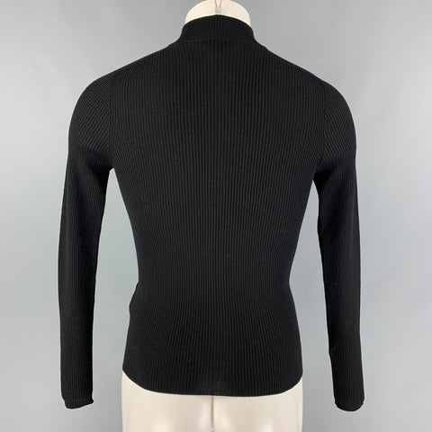 PRADA Size S Black Ribbed Wool Zip Up Cardigan
