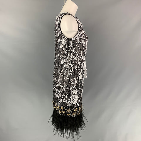 BADGLEY MISCHKA COUTURE Size M Black & White Sequined Bow Fringe Dress