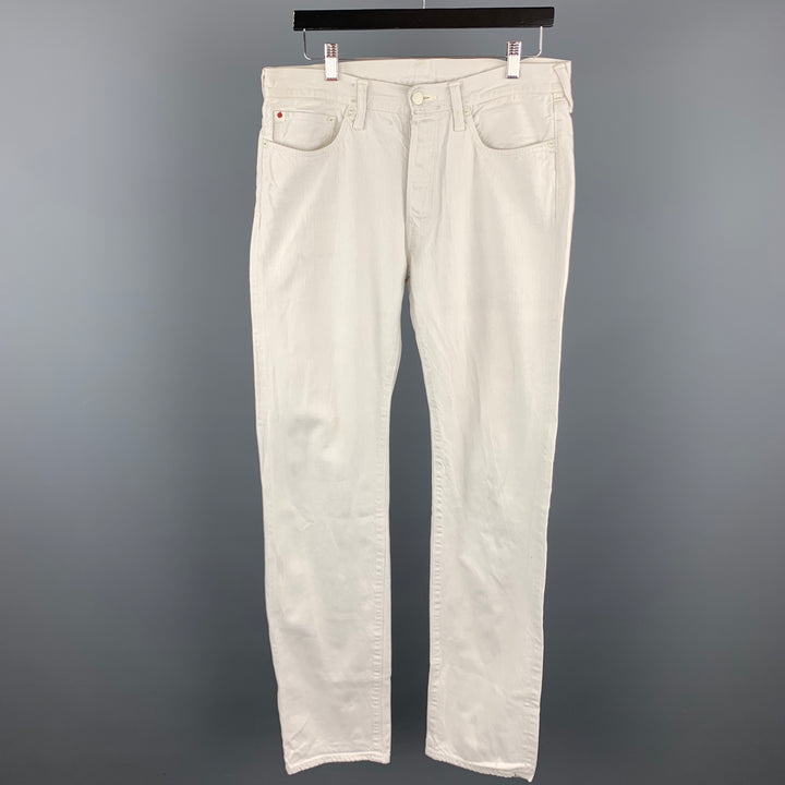 45rpm Size 32 x 36 Cream Solid Cotton Selvedge Denim Button Fly Jeans