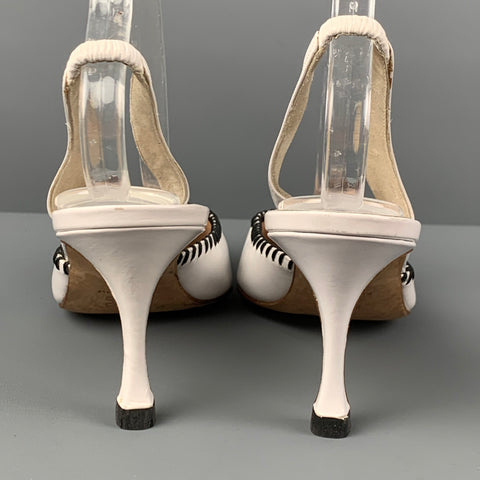 MANOLO BLAHNIK Size 6.5 White Leather Slingback Pumps