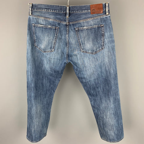 C.O.F. STUDIO Size 38 Blue Distressed Selvedge Denim Button Fly Jeans