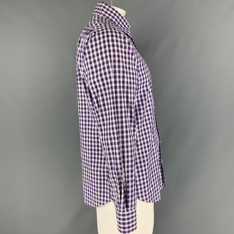 SEIZE SUR VINGT Size XL Purple & White Checkered Cotton Long Sleeve Shirt