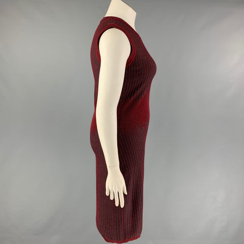 CAROLINA HERRERA Taille L Robe fourreau à rayures en laine gris bordeaux