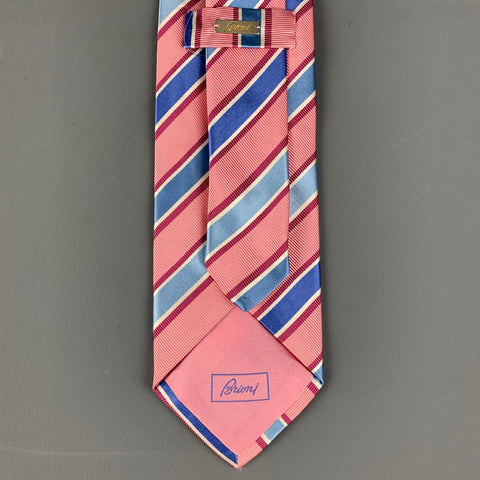 BRIONI Pink & Blue Diagonal Stripe Silk Tie