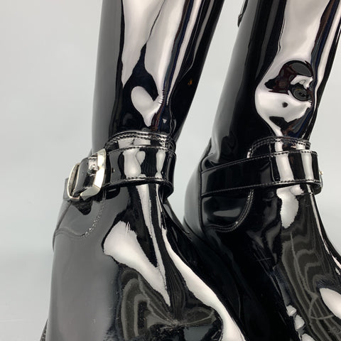PAUL SMITH Taille 9 Bottes de motard en cuir verni noir