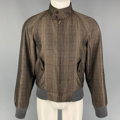 DRIES VAN NOTEN Size M Brown Grey Plaid Polyester Bomber Jacket