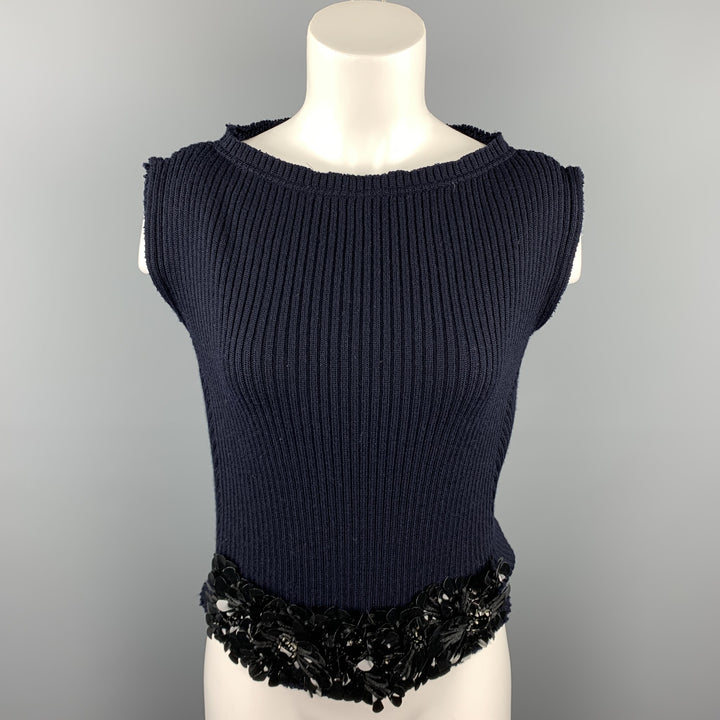 MARNI Size 4 Navy Knitted Applique Wool Dress Top