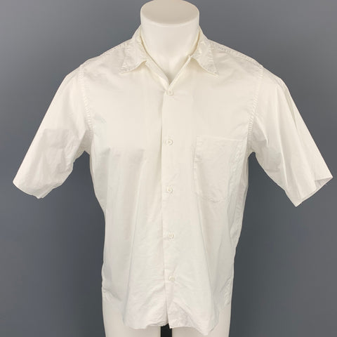 AURALEE Size L White Cotton Button Up Short Sleeve Shirt