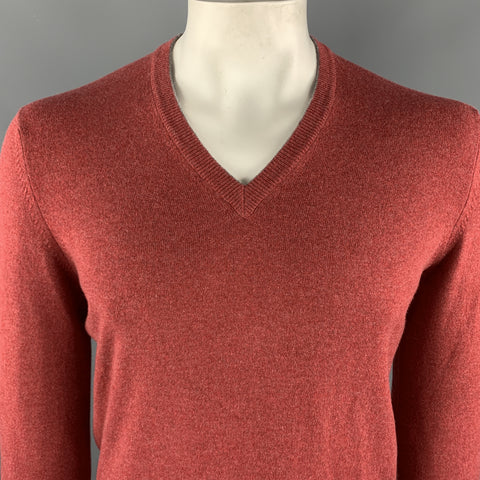 BRUNELLO CUCINELLI Size M Brick Knitted Cashmere V-Neck Pullover Sweater