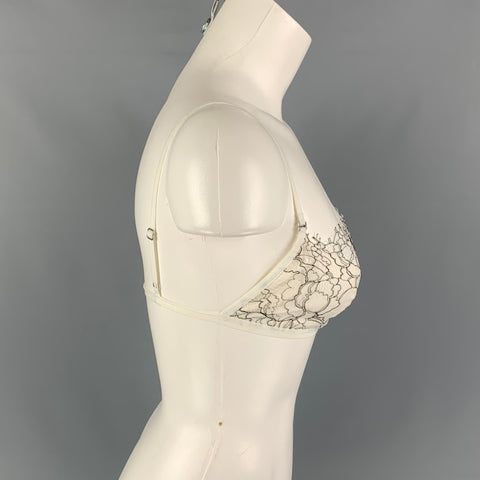 DION LEE Size 2 White Black Silk Blend Lace Embellished Bandeau Bra