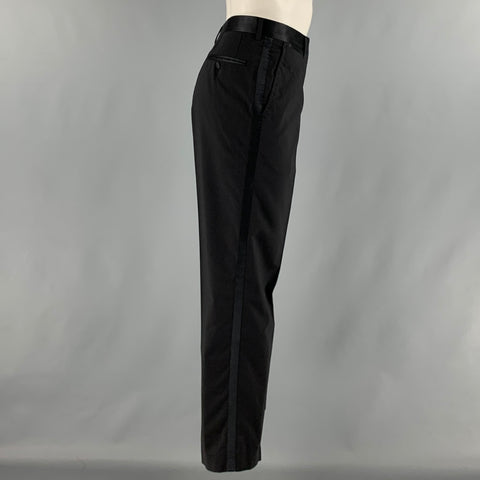 D&G by DOLCE & GABBANA Size 32 Black Solid Wool Blend Tuxedo Dress Pants