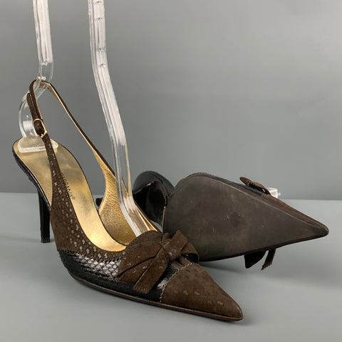 DOLCE & GABBANA Size 7 Brown Suede Slingback Bow Pumps