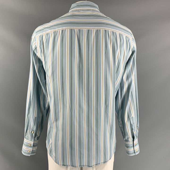 JOHN VARVATOS Taille L Chemise à manches longues boutonnée en coton rayé bleu et taupe