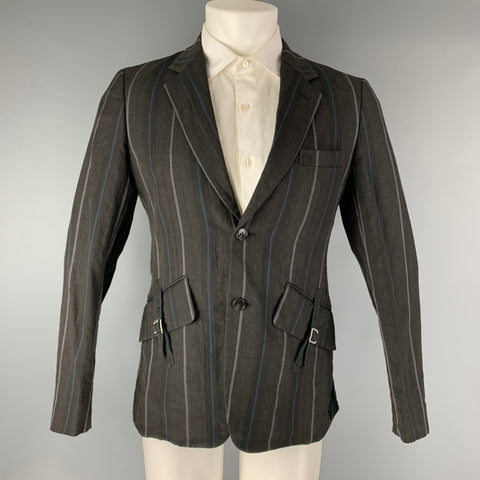 COMME des GARCONS Chest Size S Grey Charcoal Stripe Wool / Linen Sport Coat