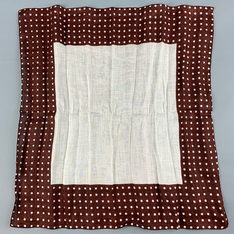 VINTAGE Brown White Polka Dot Linen Pocket Square