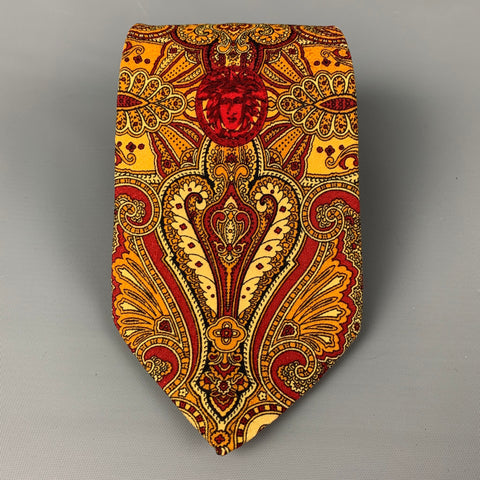 GIANNI VERSACE Orange Burgundy Baroque Silk Tie