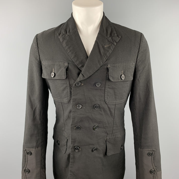 COMME des GARCONS HOMME PLUS Size M Black Linen / Polyester Peak Lapel Double Breasted Jacket