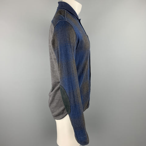 JUNYA WATANABE Size L Navy & Gray Plaid Cotton Button Up Long Sleeve Shirt Jacket