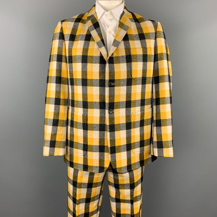 BLACK FLEECE Size 42 Yellow & Grey Plaid Wool Notch Lapel Suit
