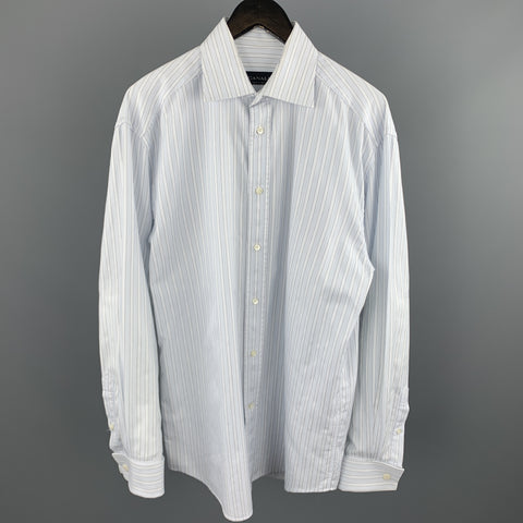 CANALI Size M Light Blue Stripe Cotton French Cuff Long Sleeve Shirt