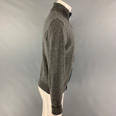BALLANTYNE Size M Grey Fuchsia Vertical Stripe Wool Zip Up Cardigan