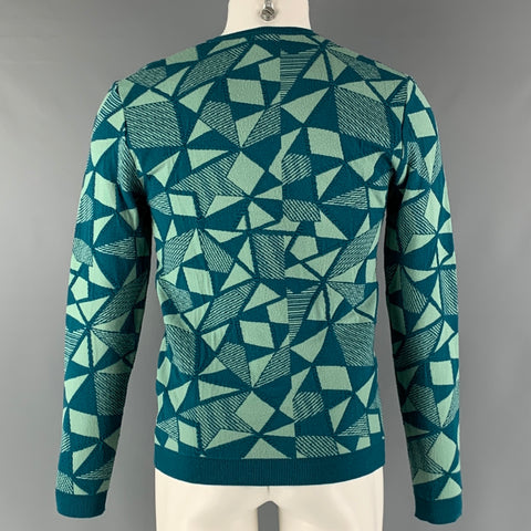 VERSACE COLLECTION Size M Green Mint Geometric Viscose Blend V-Neck Sweater